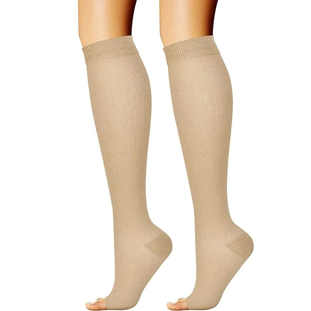 Medical Compression Socks Open Toe S/M/L/XL/XXL Sports Compression Socks Black Knee High Compress Socks For Women & Men