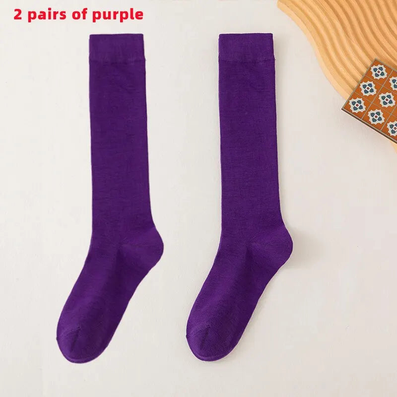 2 Pairs of Sports Compression Socks with Solid Color Patterns for Calf Pressure Running and Slimming Cycles