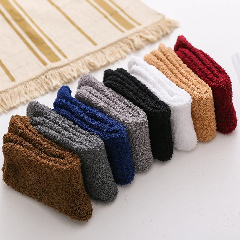 Men Winter Warm Fuzzy Socks Male Home Floor Sleeping Socks Solid Colors Fleece Soft Coral Velvet Thermal Fluffy Socks Men's Gift