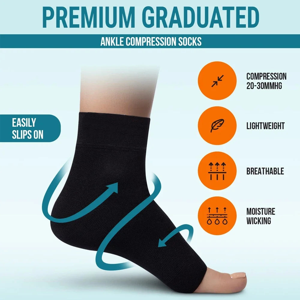 1Pair Neuropathy Socks Compression Ankle Brace Sleeve For Ankle Swelling,Plantar Fasciitis,Sprain,Neuropathy - Compression Socks