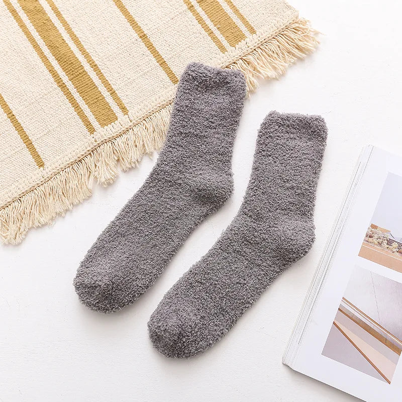 Men Winter Warm Fuzzy Socks Male Home Floor Sleeping Socks Solid Colors Fleece Soft Coral Velvet Thermal Fluffy Socks Men's Gift