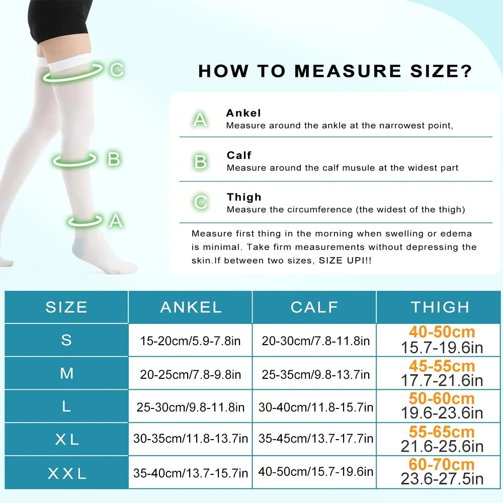 1Pair TED Anti-Embolism Compression Stockings (15-21 mmHg) - Knee-High & Thigh-High Compression Socks for Post-Surgery Recovery