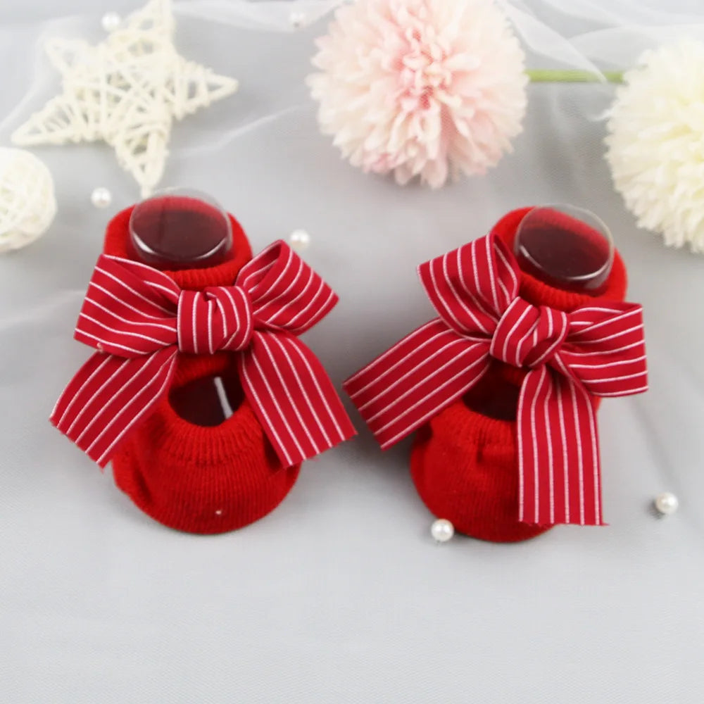 Baby Socks Newborn Cute Girl Princess Socks Bow Boat Red Socks Toddler Cotton Floor Socks Infant Items Baby Accessories Clothes