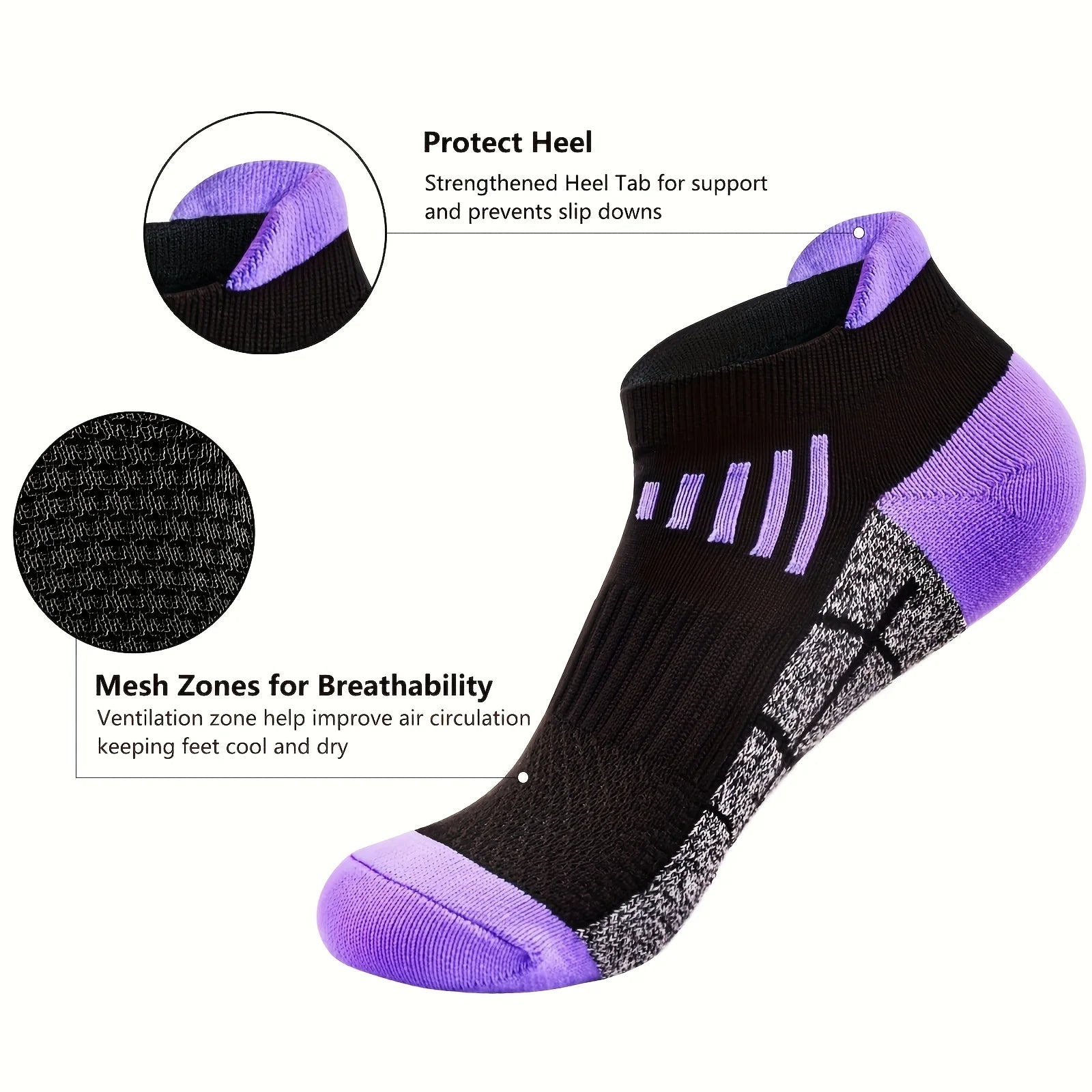 6 pairs of women's compression sports socks, made of breathable and moisture absorbing fabric, suitable for running and cycling