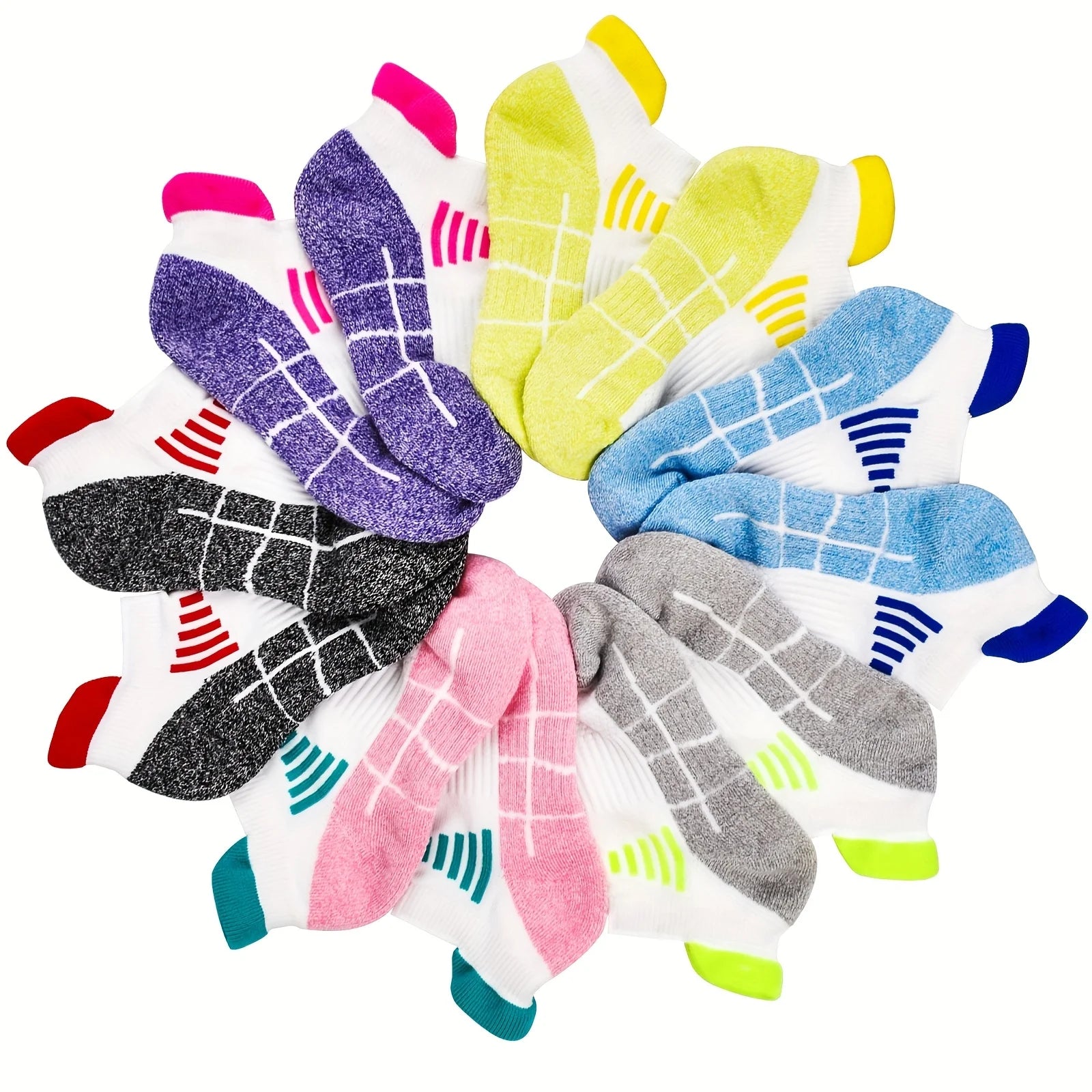 6 pairs of women's compression sports socks, made of breathable and moisture absorbing fabric, suitable for running and cycling