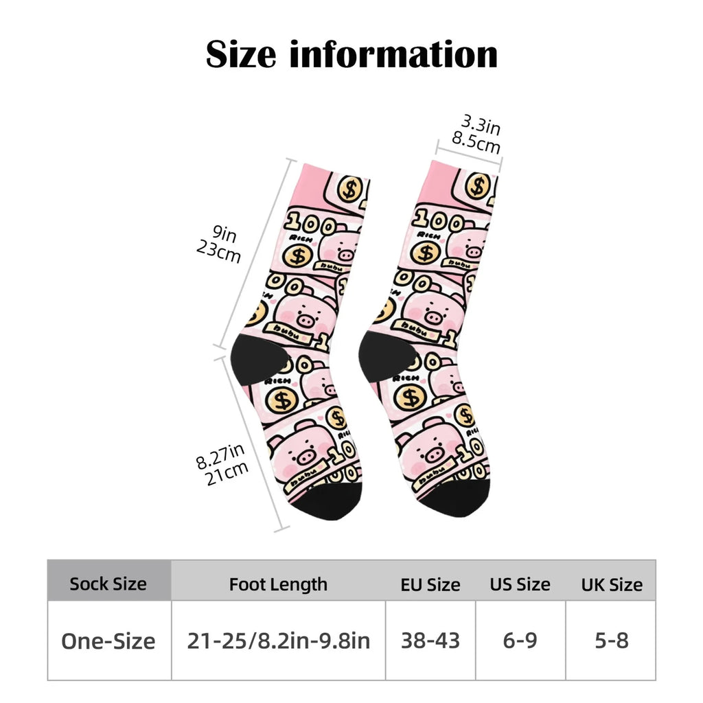 Fun and trendy pink cute pig print retro Harajuku style women's socks non-slip breathable basketball socks novelty gift
