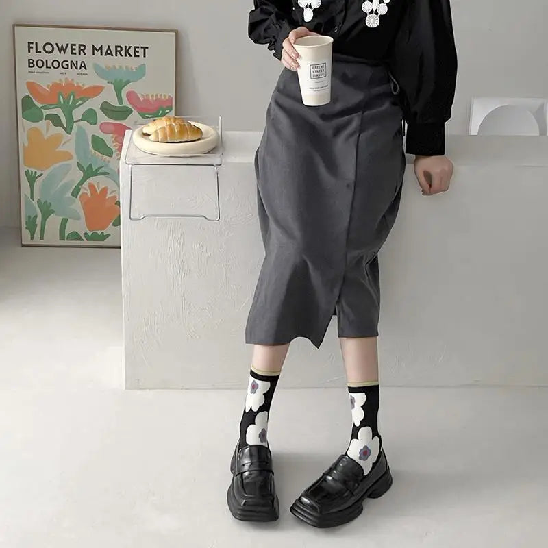 Pink Socks Embroidery Flower Harajuku Retro Vintage Women Socks College Style High School Girls Japanese Kawaii Cute Long Socks