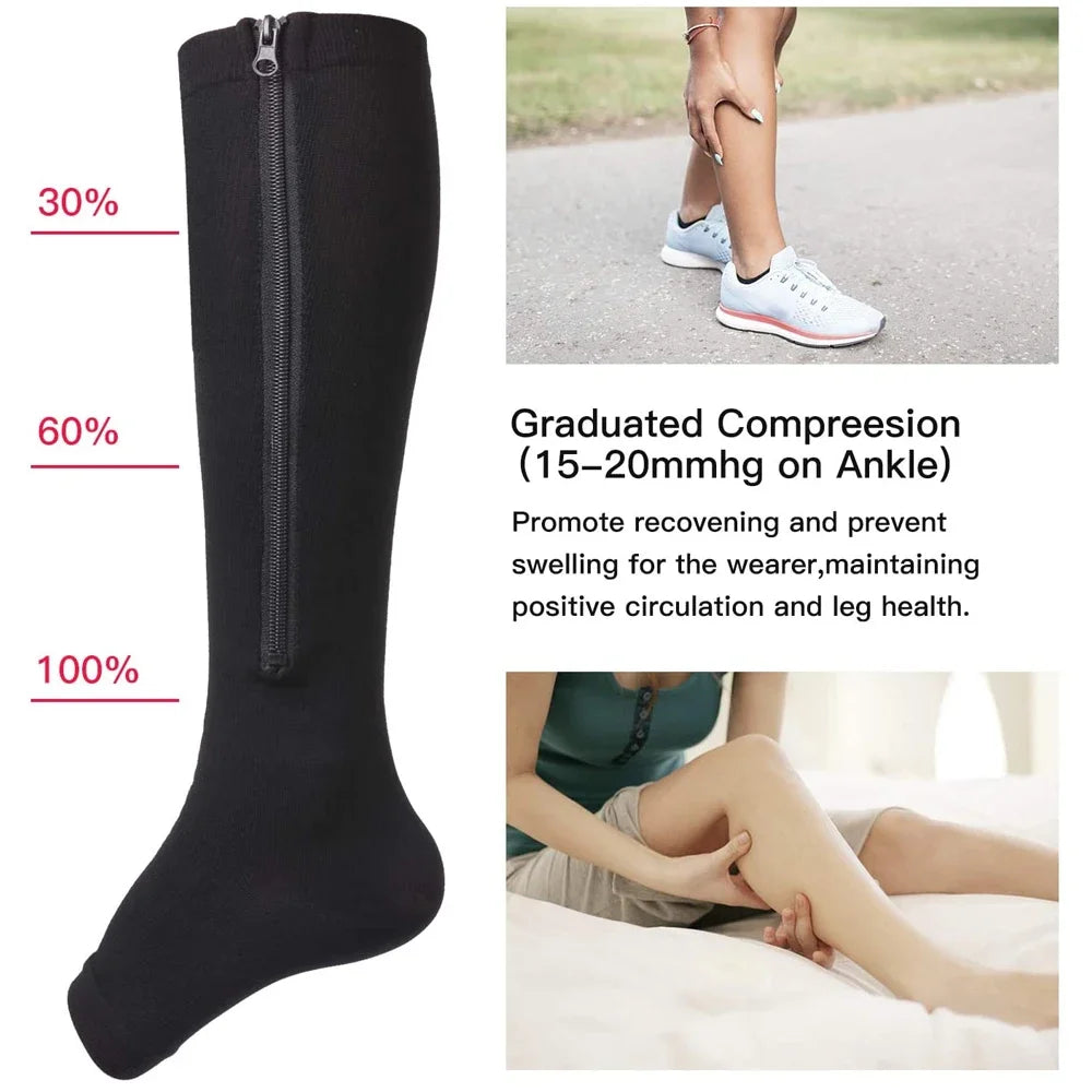 Zipper Compression Socks for Women and Men-1 Pair Open Toe Toeless Compression Socks for Walking,Running,Medical