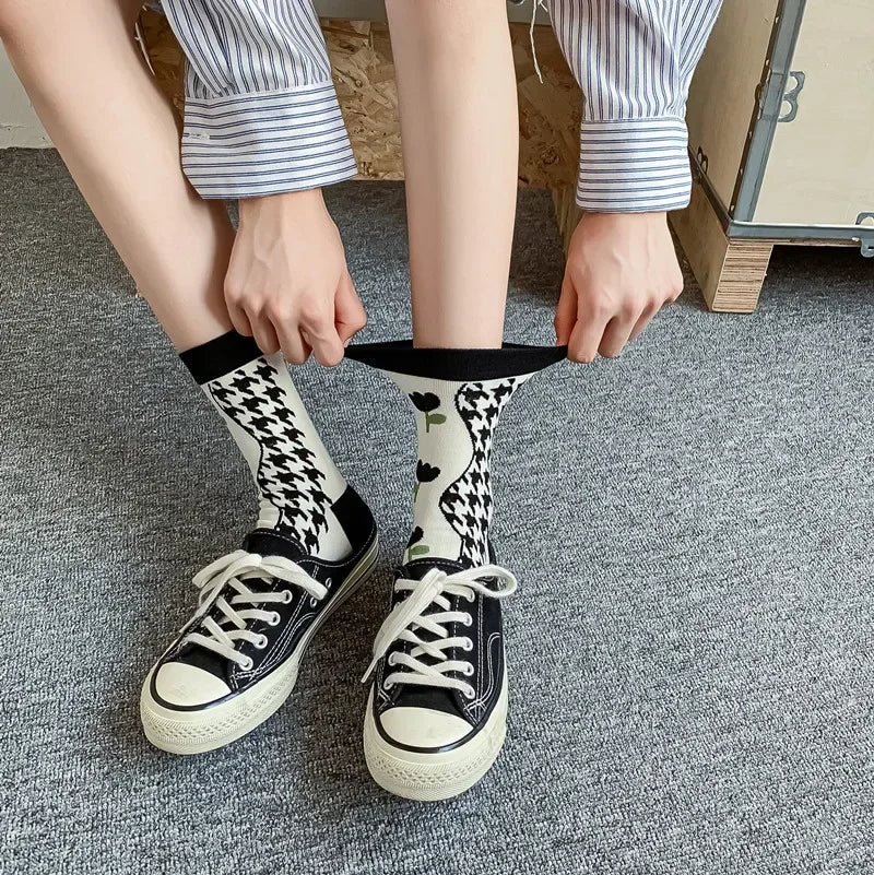 Cotton Boot Socks Women Women Autumn And Winter Five Finger Socks Pure Cotton Toe Socks Print Winter Warm Socks Christmas Gift