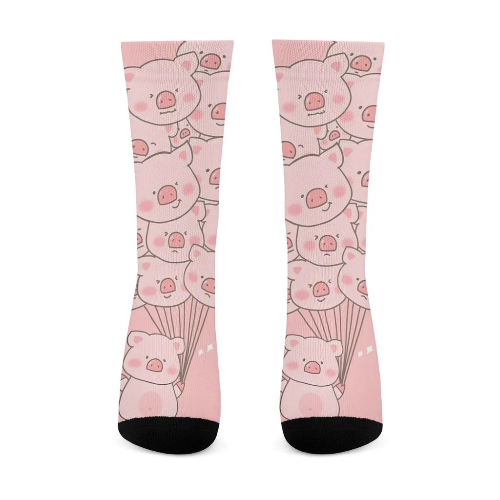 Fun and trendy pink cute pig print retro Harajuku style women's socks non-slip breathable basketball socks novelty gift