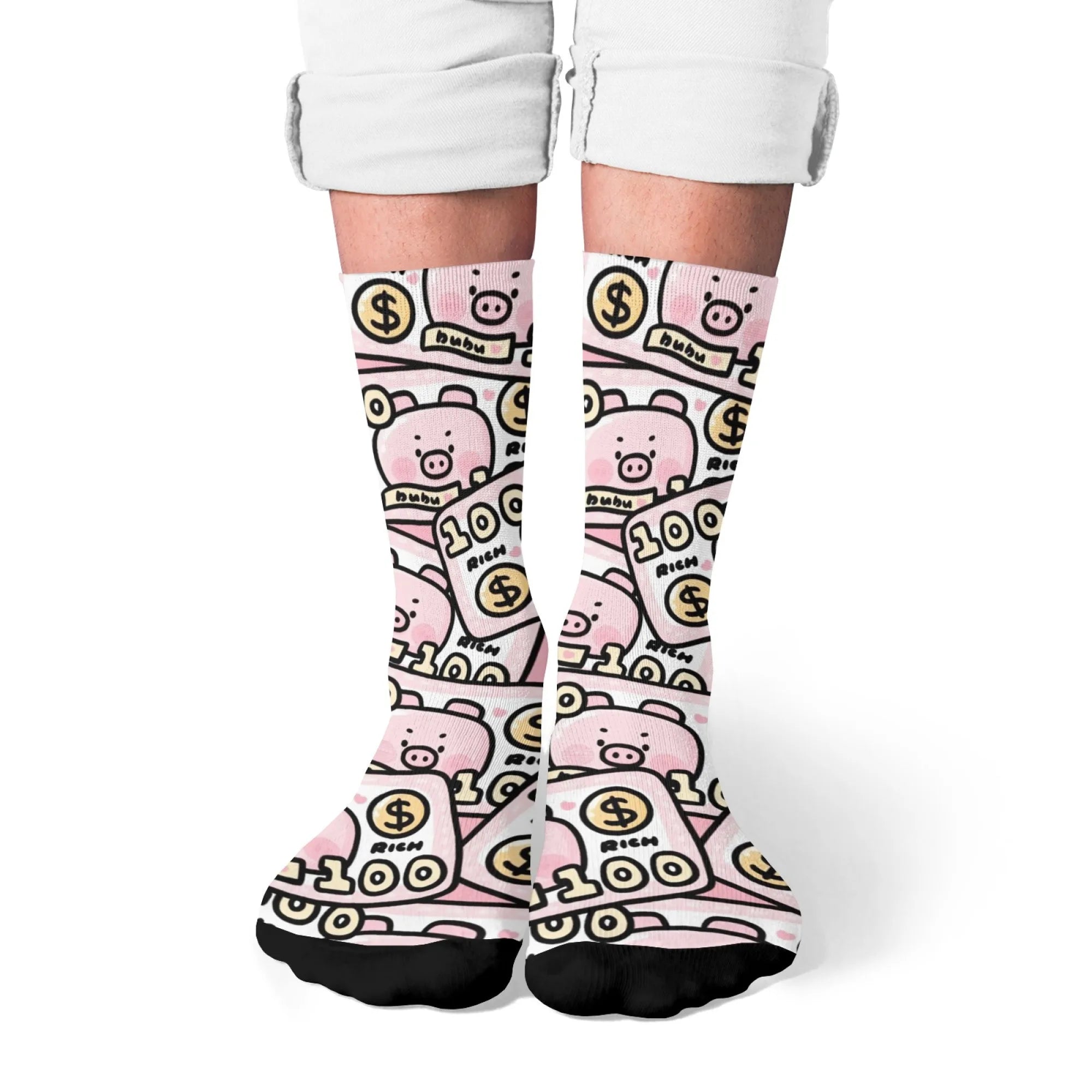 Fun and trendy pink cute pig print retro Harajuku style women's socks non-slip breathable basketball socks novelty gift