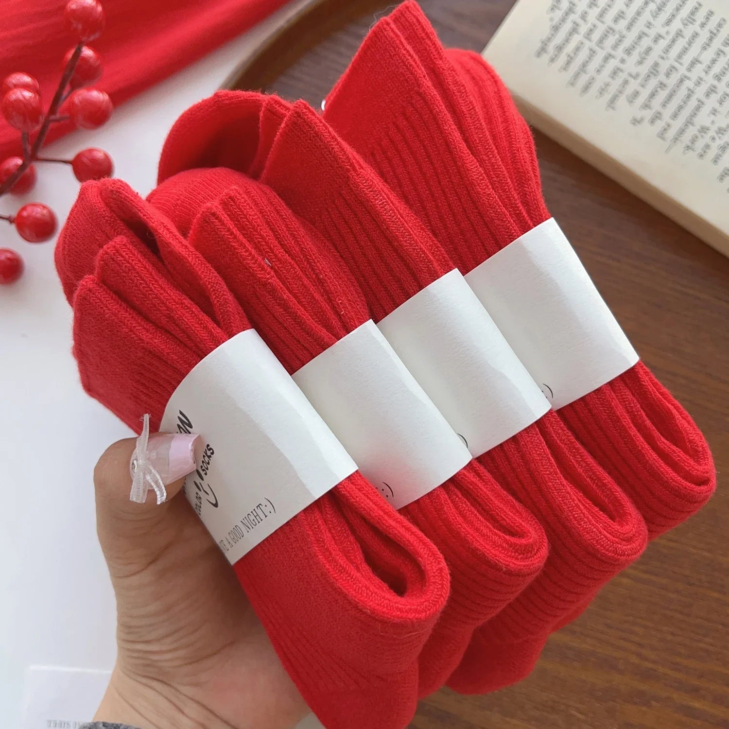 Men Women Socks Red New Year Cotton Socks Breathable Sports Comfortable Solid Color Cotton Festival Casual Lucky Red Floor Socks