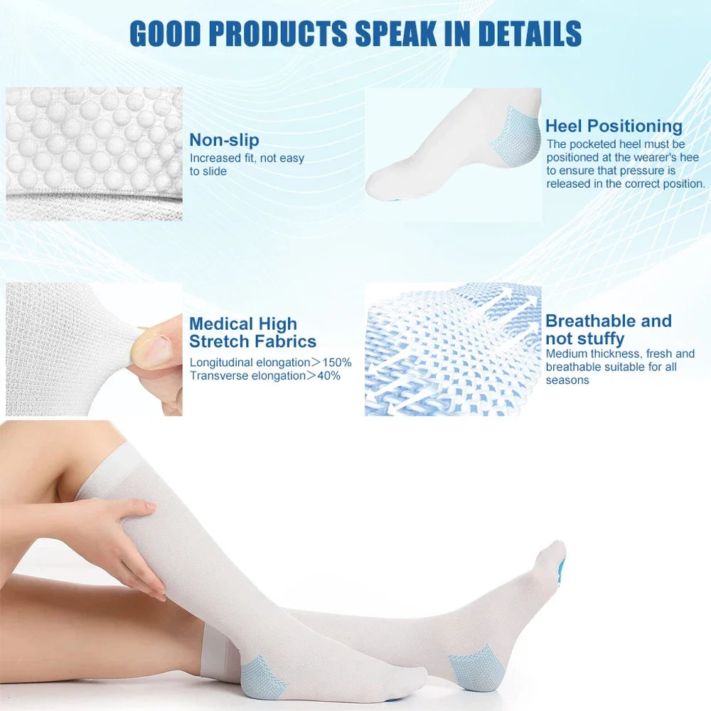 1Pair TED Anti-Embolism Compression Stockings (15-21 mmHg) - Knee-High & Thigh-High Compression Socks for Post-Surgery Recovery