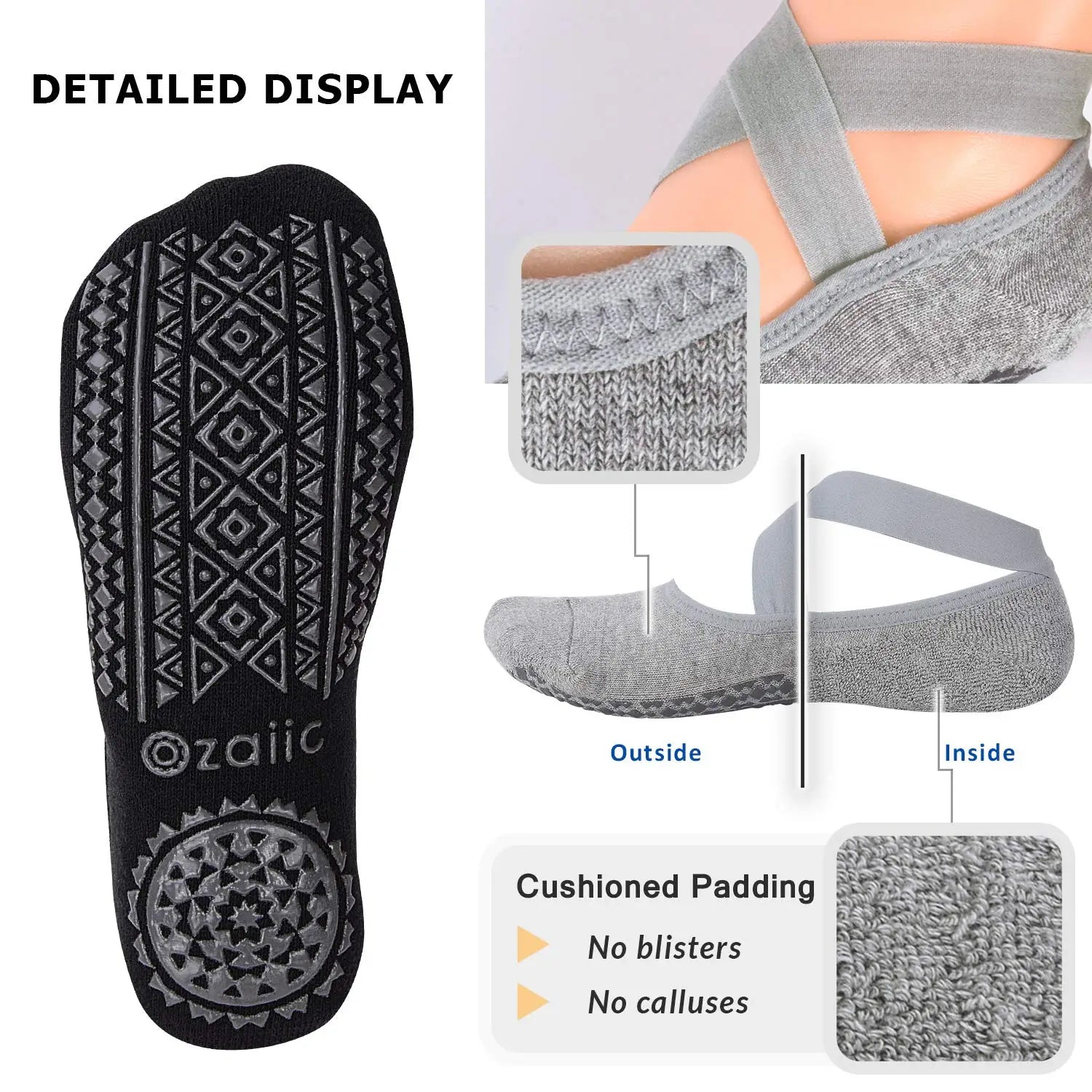 Grip Socks for Women, Non Slip Pilates Yoga Socks  Non Slip Socks for Workout, Fitness Ballet Dance Workout Sports Socks Slipper