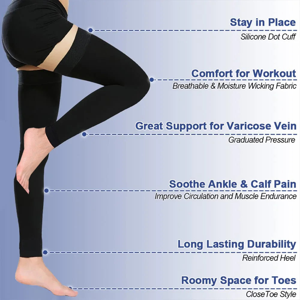 1Pairs 23-32mmHg Thigh High Compression Stockings, Thigh High Compression Socks for Women, Medical Compression Stockings for Swe
