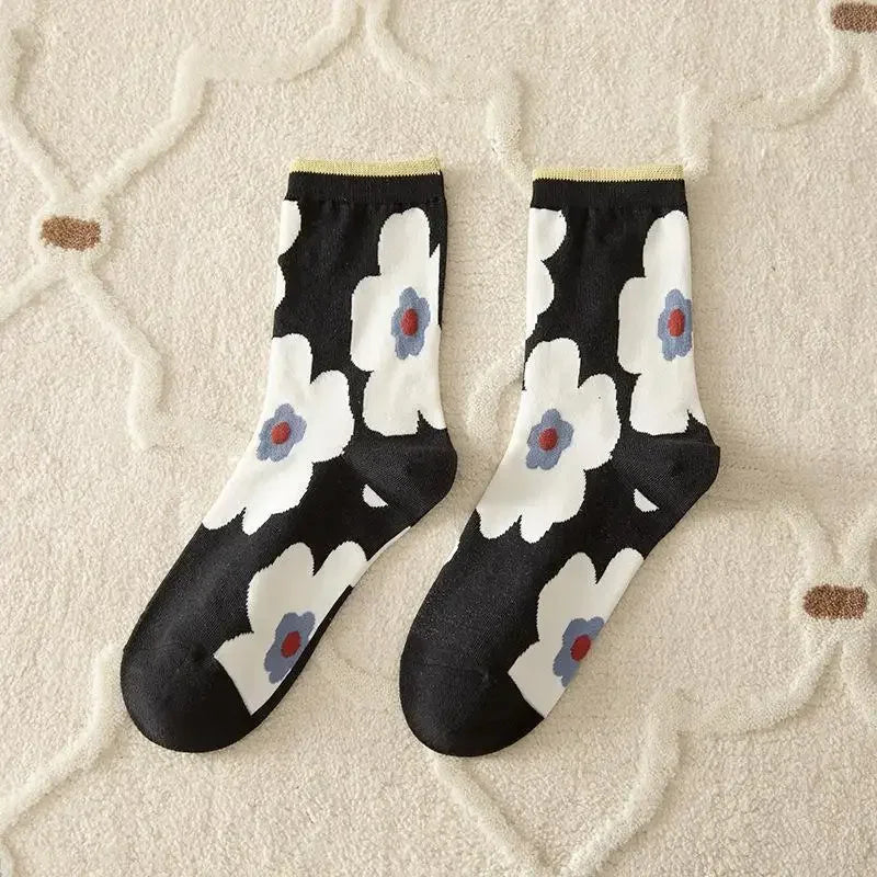 Pink Socks Embroidery Flower Harajuku Retro Vintage Women Socks College Style High School Girls Japanese Kawaii Cute Long Socks
