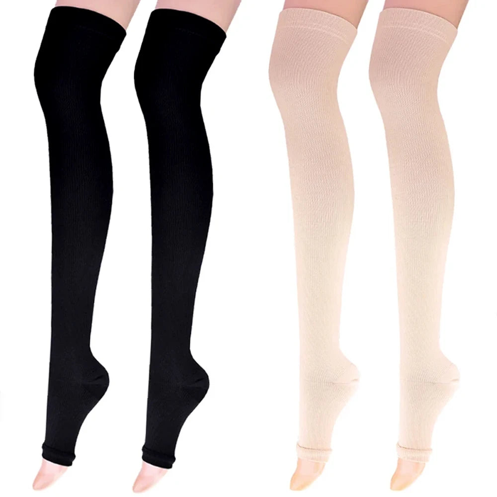 1Pair Thigh High Compression Socks,Firm Support 20-30 mmHg Gradient Compression Stockings with Silicone Band. for Varicose Veins