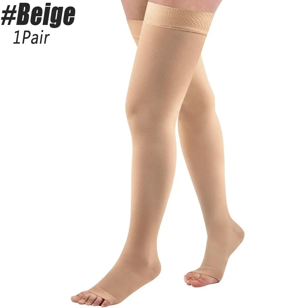 1Pair Thigh High Compression Socks,Firm Support 20-30 mmHg Gradient Compression Stockings with Silicone Band. for Varicose Veins