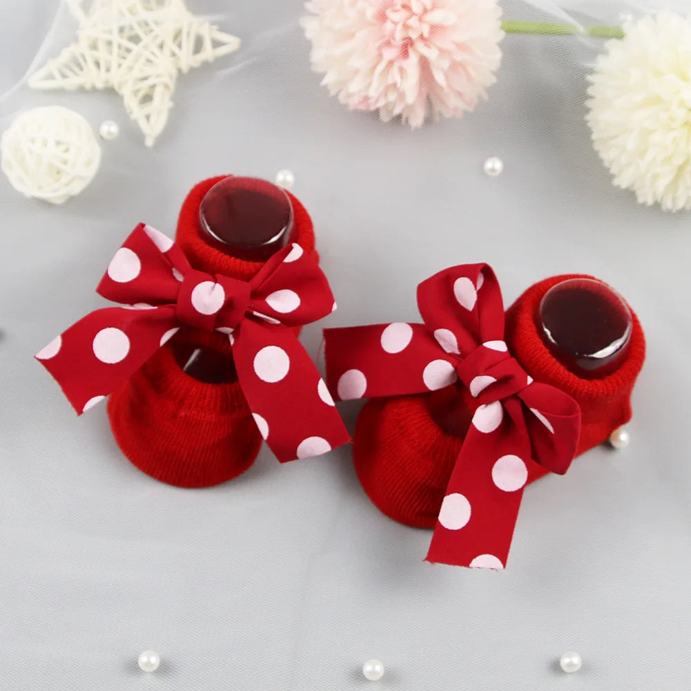 Baby Socks Newborn Cute Girl Princess Socks Bow Boat Red Socks Toddler Cotton Floor Socks Infant Items Baby Accessories Clothes