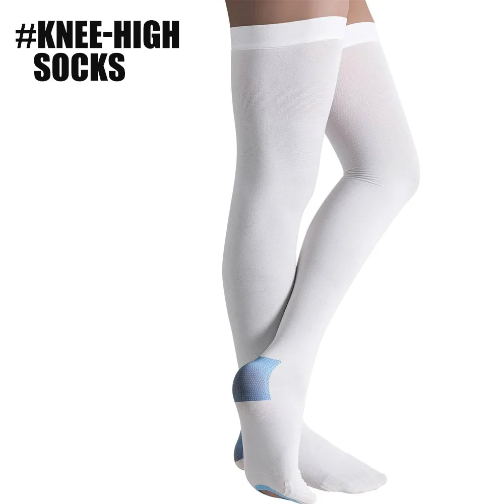 1Pair TED Anti-Embolism Compression Stockings (15-21 mmHg) - Knee-High & Thigh-High Compression Socks for Post-Surgery Recovery