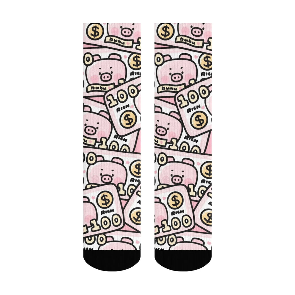 Fun and trendy pink cute pig print retro Harajuku style women's socks non-slip breathable basketball socks novelty gift