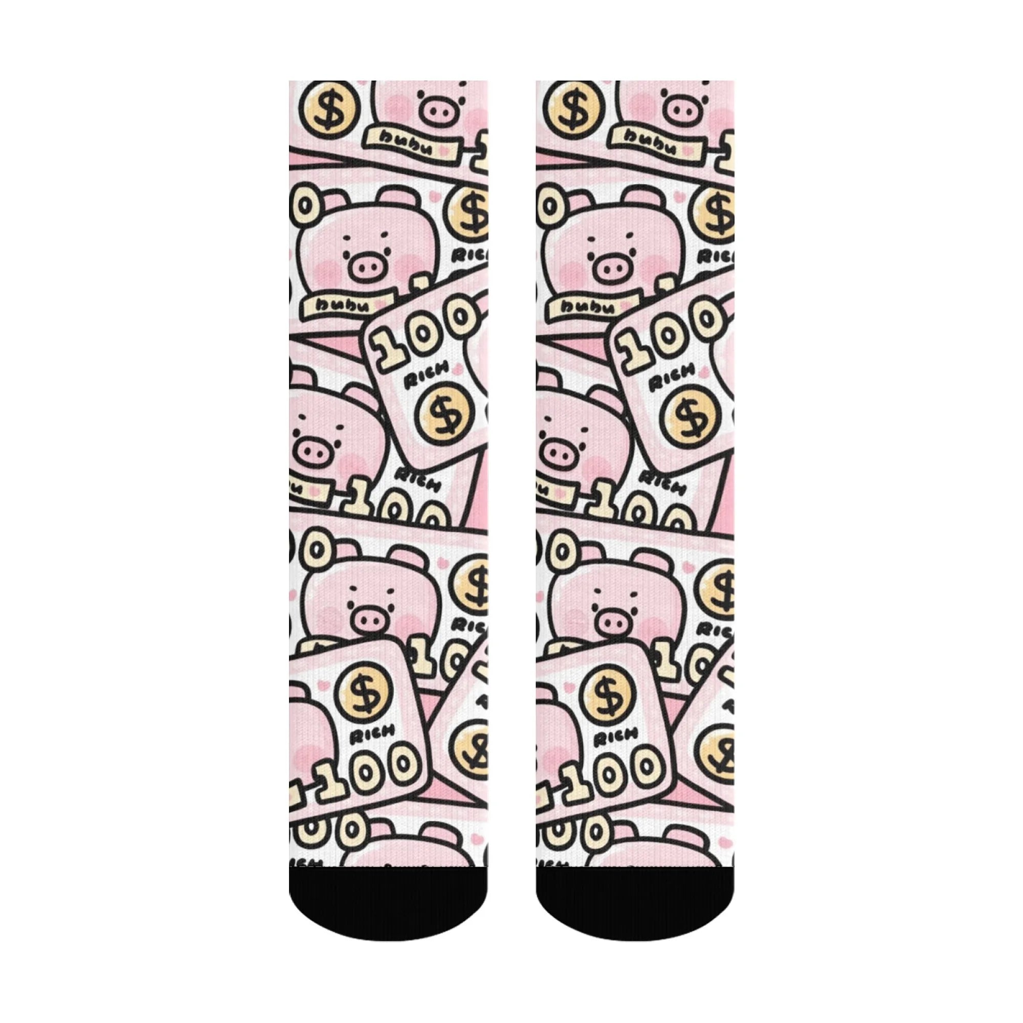 Fun and trendy pink cute pig print retro Harajuku style women's socks non-slip breathable basketball socks novelty gift