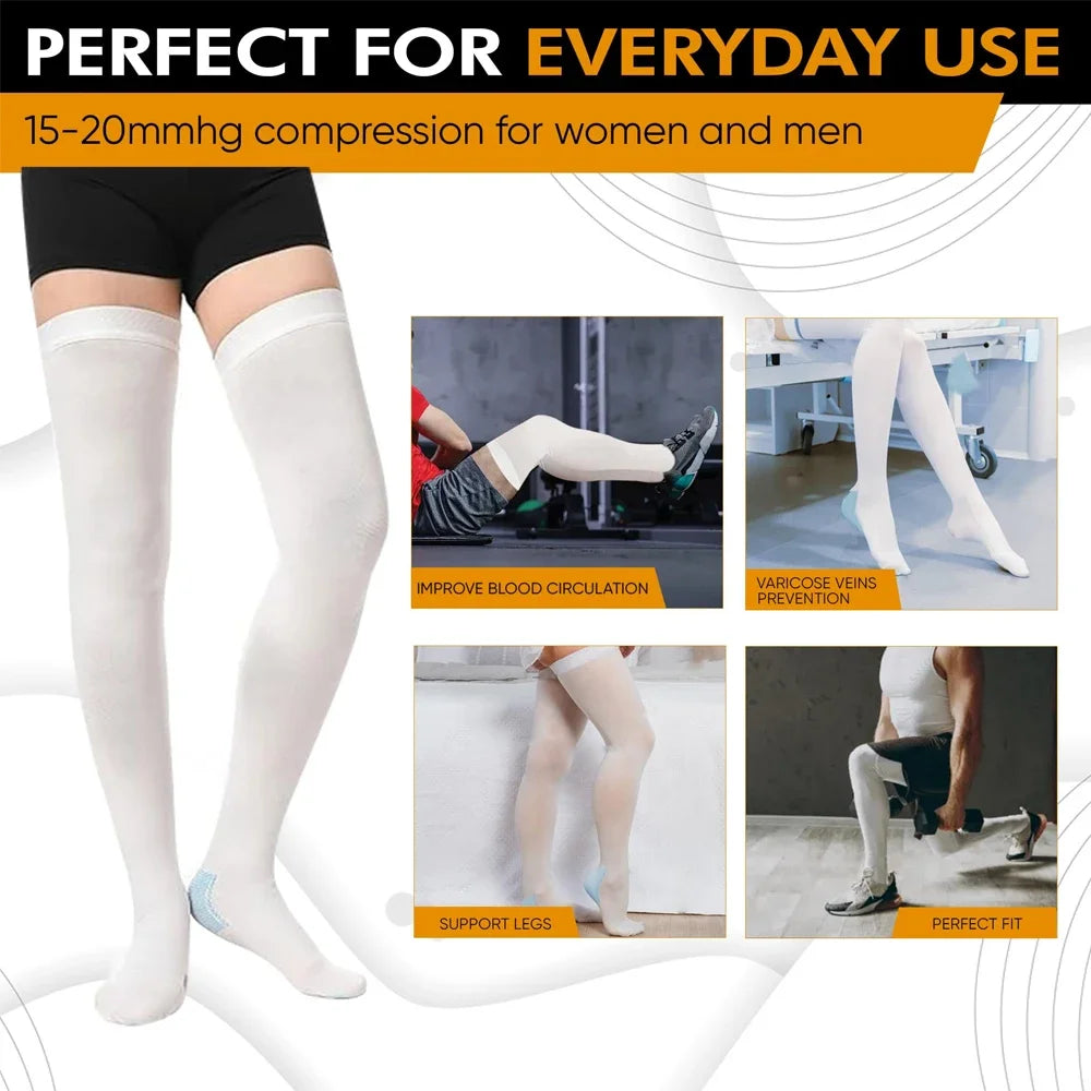 1Pair TED Anti-Embolism Compression Stockings (15-21 mmHg) - Knee-High & Thigh-High Compression Socks for Post-Surgery Recovery