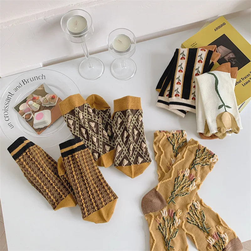 Pink Socks Embroidery Flower Harajuku Retro Vintage Women Socks College Style High School Girls Japanese Kawaii Cute Long Socks