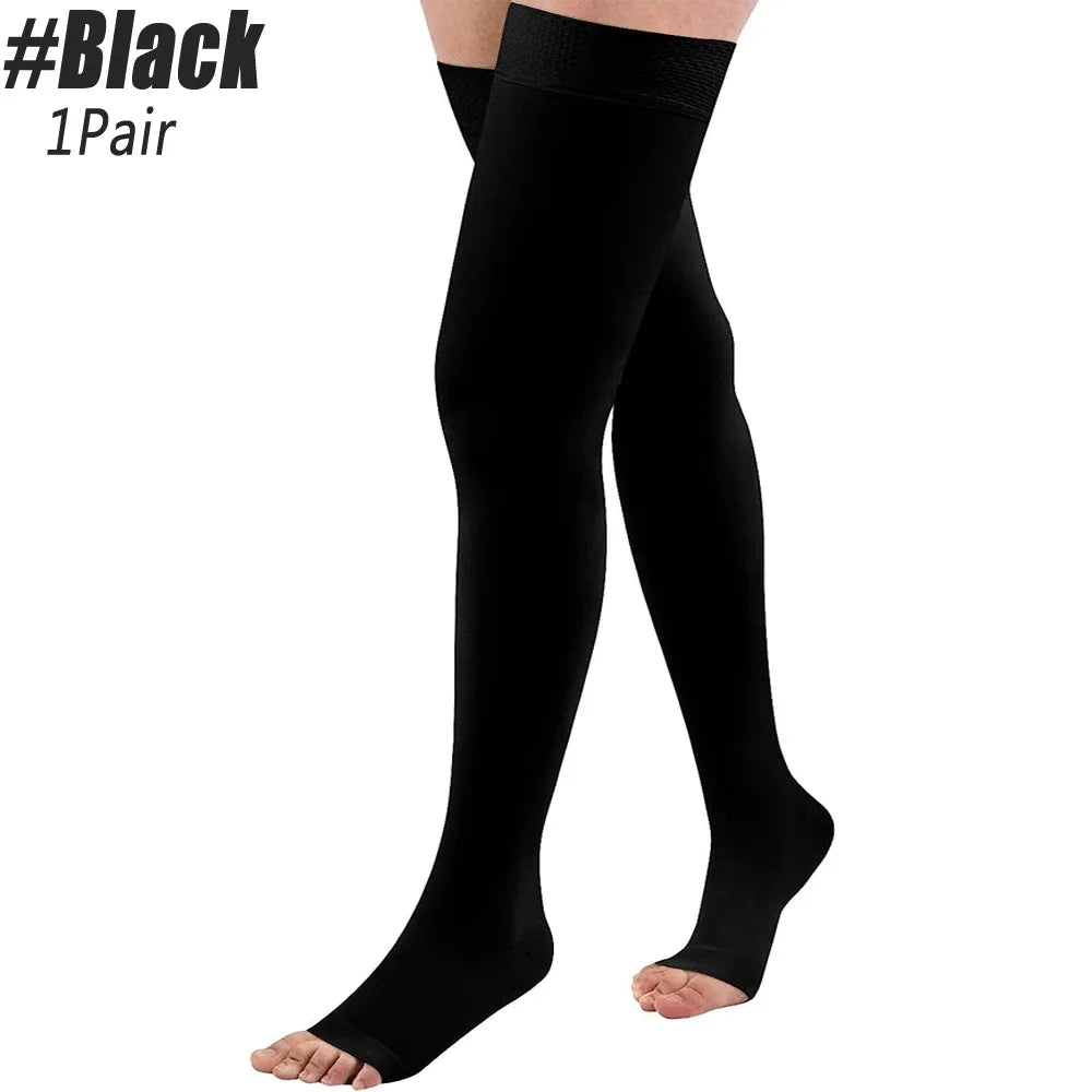 1Pair Thigh High Compression Socks,Firm Support 20-30 mmHg Gradient Compression Stockings with Silicone Band. for Varicose Veins