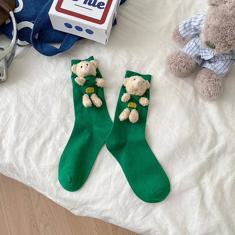 Net red socks cute bear three-dimensional doll socks accessory socks Hipster socks Solid color pile socks Dongdaemun Korean sock