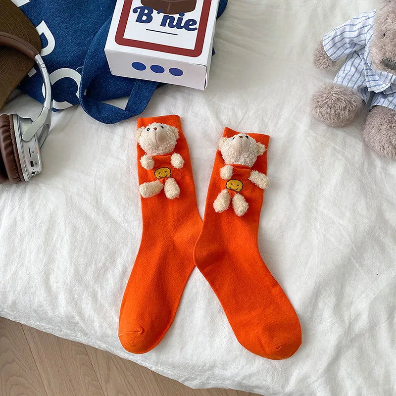 Net red socks cute bear three-dimensional doll socks accessory socks Hipster socks Solid color pile socks Dongdaemun Korean sock