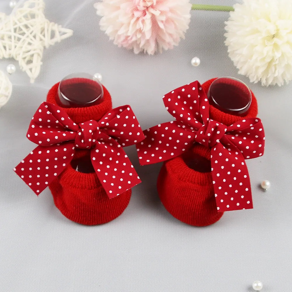 Baby Socks Newborn Cute Girl Princess Socks Bow Boat Red Socks Toddler Cotton Floor Socks Infant Items Baby Accessories Clothes