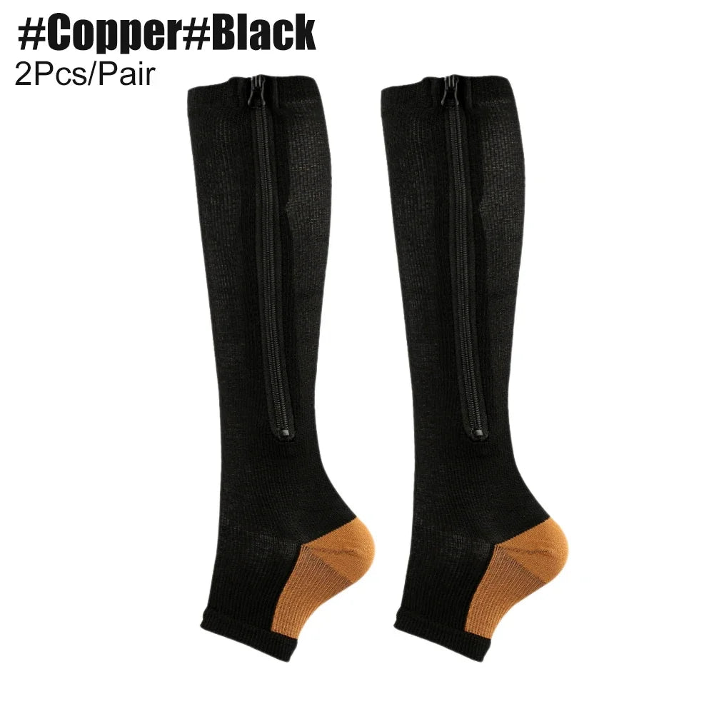 Zipper Compression Socks for Women and Men-1 Pair Open Toe Toeless Compression Socks for Walking,Running,Medical