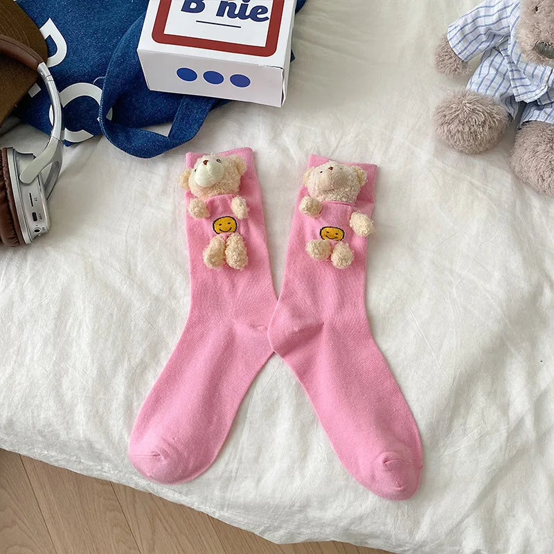 Net red socks cute bear three-dimensional doll socks accessory socks Hipster socks Solid color pile socks Dongdaemun Korean sock