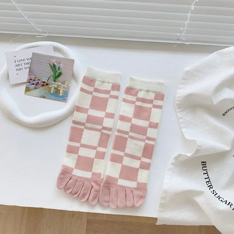Cotton Boot Socks Women Women Autumn And Winter Five Finger Socks Pure Cotton Toe Socks Print Winter Warm Socks Christmas Gift
