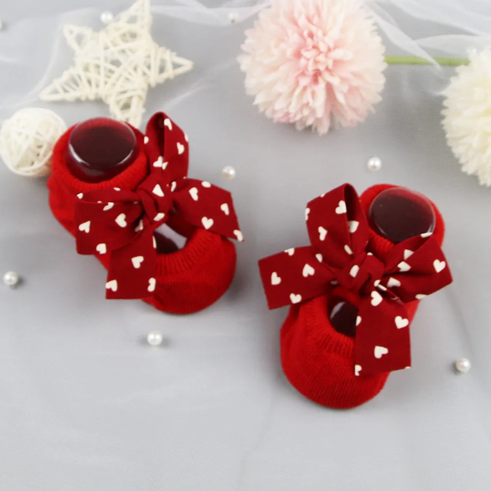 Baby Socks Newborn Cute Girl Princess Socks Bow Boat Red Socks Toddler Cotton Floor Socks Infant Items Baby Accessories Clothes