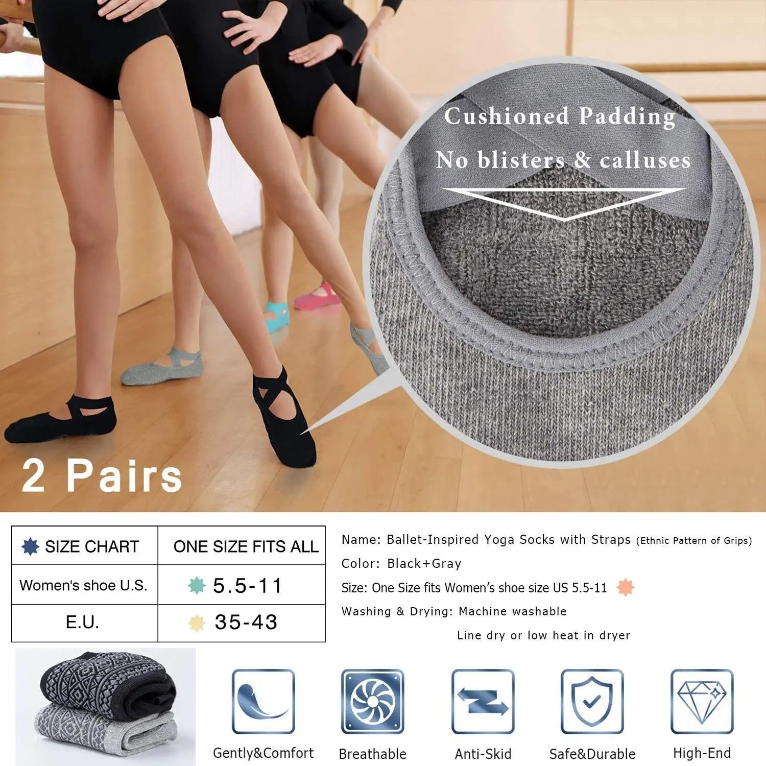 Grip Socks for Women, Non Slip Pilates Yoga Socks  Non Slip Socks for Workout, Fitness Ballet Dance Workout Sports Socks Slipper