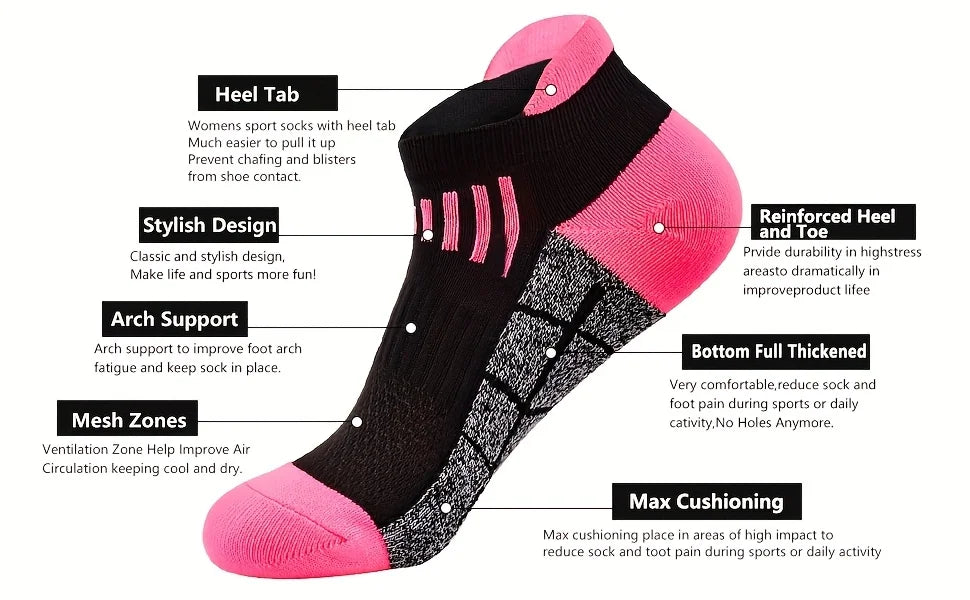 6 pairs of women's compression sports socks, made of breathable and moisture absorbing fabric, suitable for running and cycling