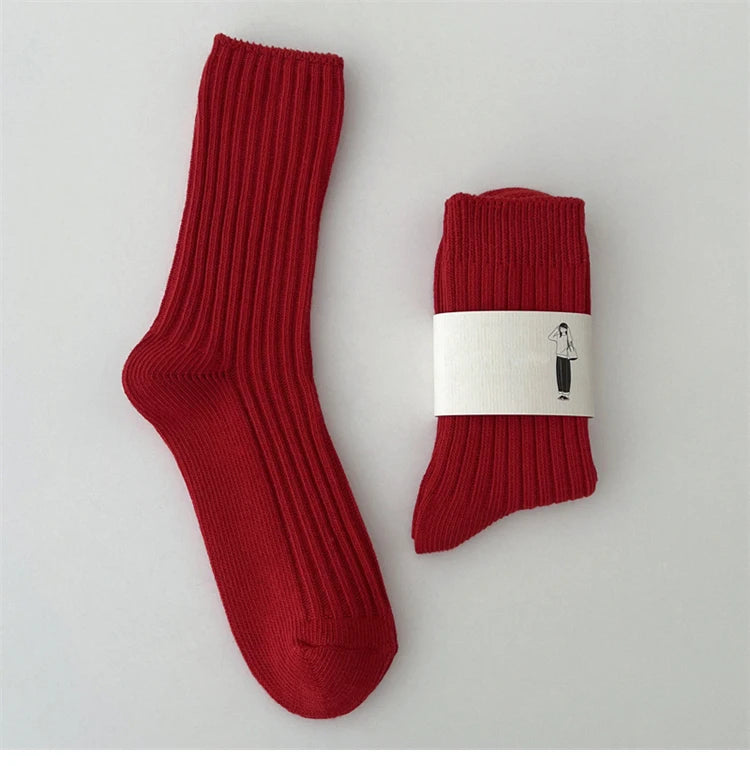 Women's Socks Breathable Christmas New Year Red Socks For Girls Fashion Striped Casual Autumn Winter Socks Warm Comfortable Soft