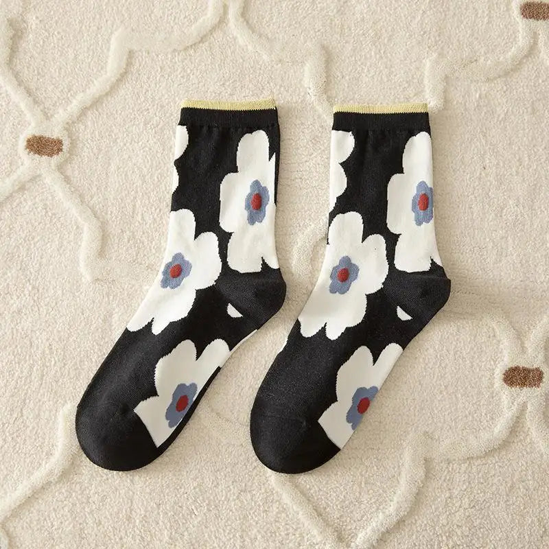 Pink Socks Embroidery Flower Harajuku Retro Vintage Women Socks College Style High School Girls Japanese Kawaii Cute Long Socks