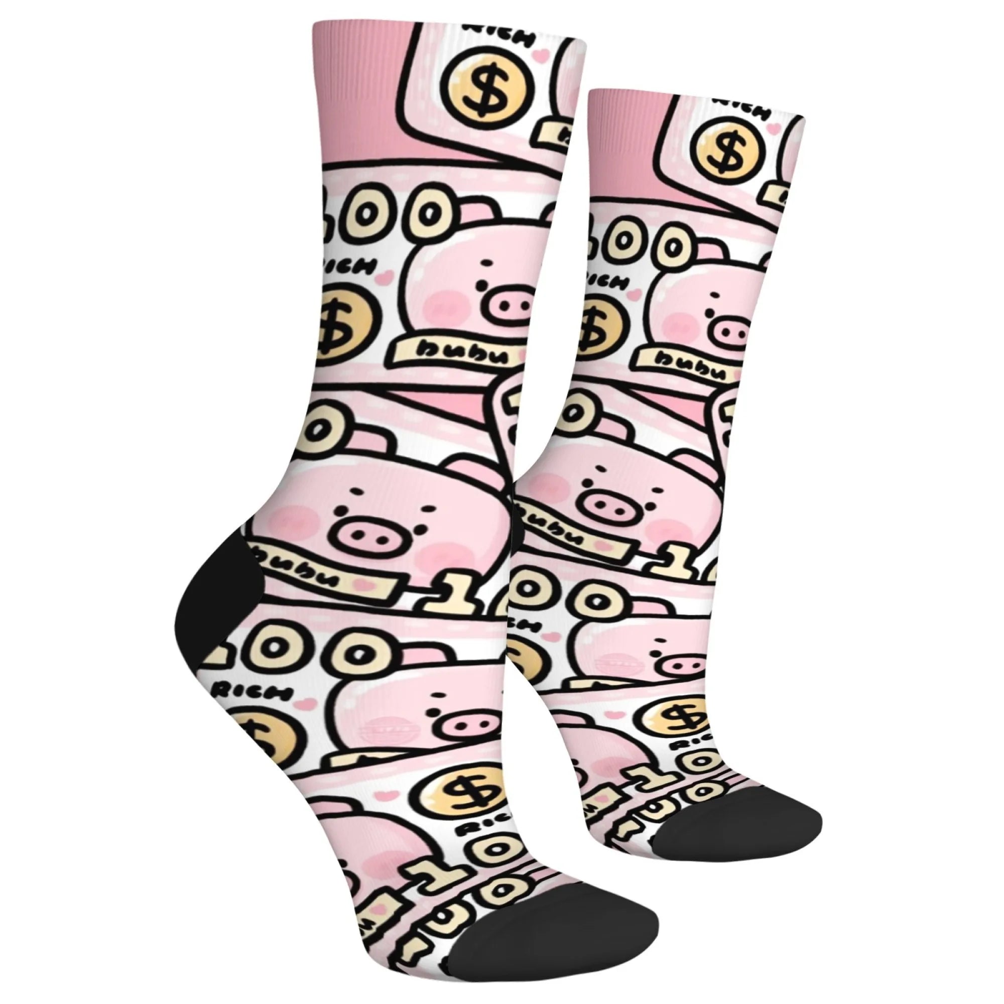 Fun and trendy pink cute pig print retro Harajuku style women's socks non-slip breathable basketball socks novelty gift