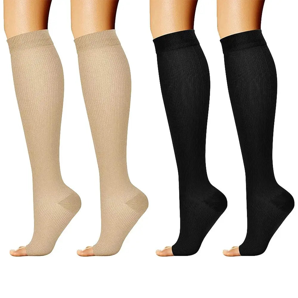 Medical Compression Socks Open Toe S/M/L/XL/XXL Sports Compression Socks Black Knee High Compress Socks For Women & Men