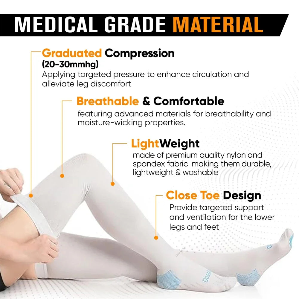 1Pair TED Anti-Embolism Compression Stockings (15-21 mmHg) - Knee-High & Thigh-High Compression Socks for Post-Surgery Recovery