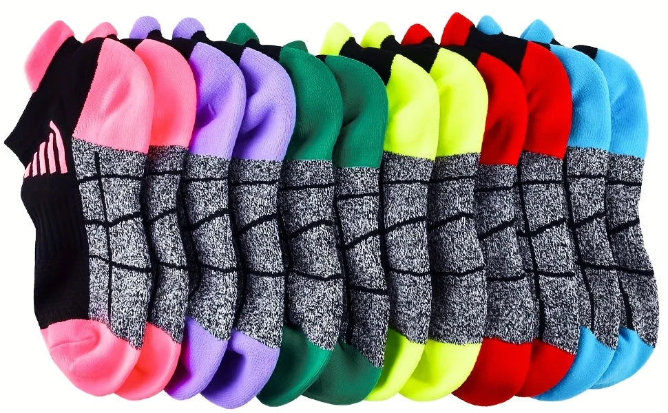 6 pairs of women's compression sports socks, made of breathable and moisture absorbing fabric, suitable for running and cycling