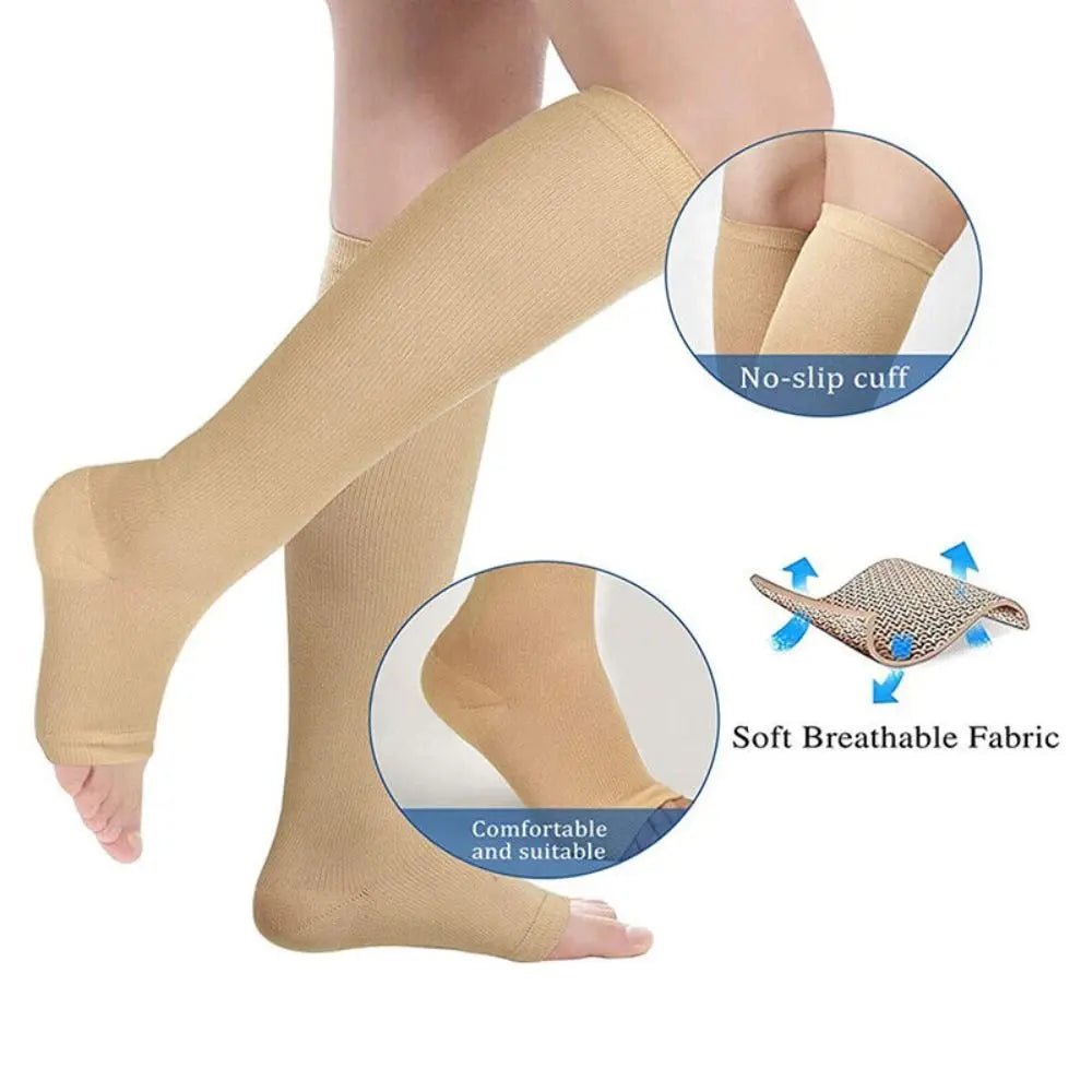 Medical Compression Socks Open Toe S/M/L/XL/XXL Sports Compression Socks Black Knee High Compress Socks For Women & Men