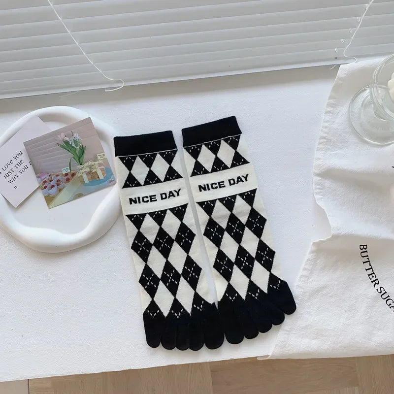 Cotton Boot Socks Women Women Autumn And Winter Five Finger Socks Pure Cotton Toe Socks Print Winter Warm Socks Christmas Gift