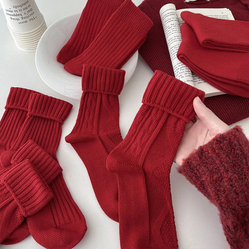 Women's Socks Breathable Christmas New Year Red Socks For Girls Fashion Striped Casual Autumn Winter Socks Warm Comfortable Soft