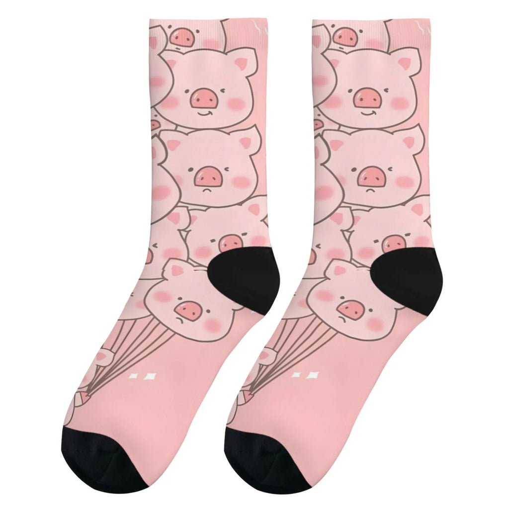 Fun and trendy pink cute pig print retro Harajuku style women's socks non-slip breathable basketball socks novelty gift
