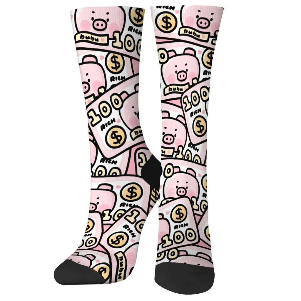 Fun and trendy pink cute pig print retro Harajuku style women's socks non-slip breathable basketball socks novelty gift