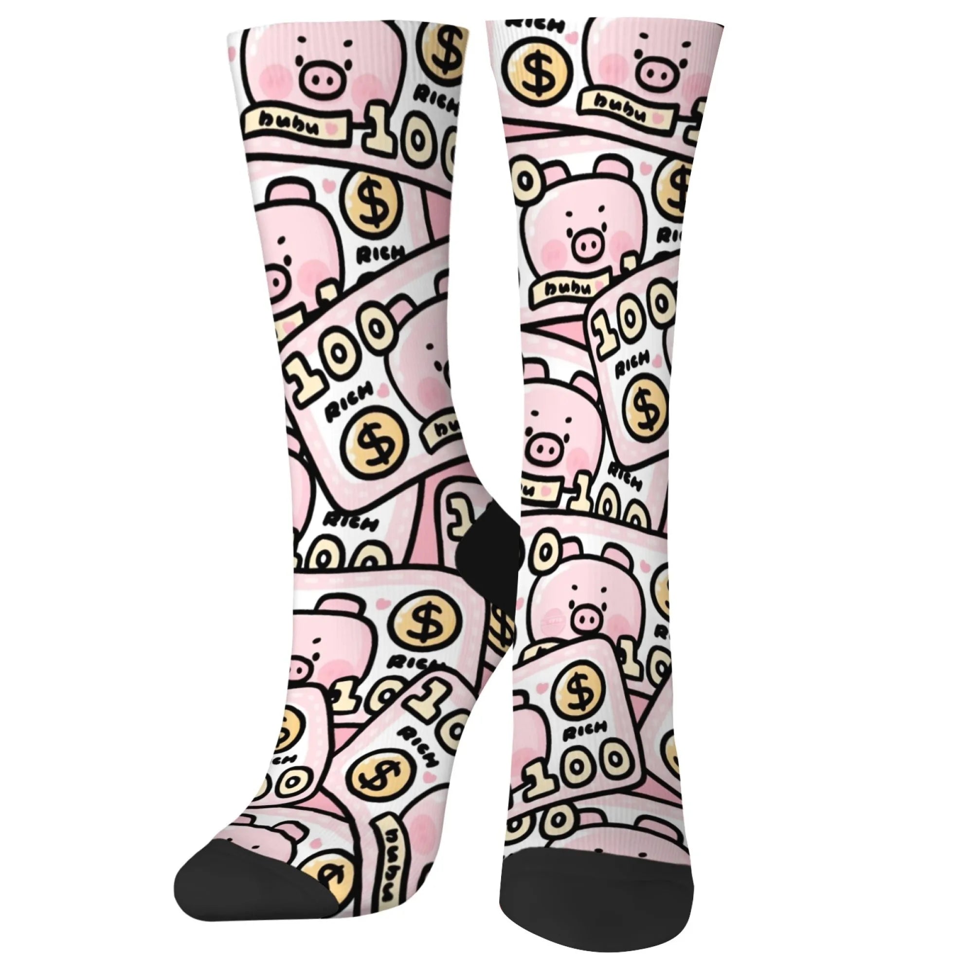 Fun and trendy pink cute pig print retro Harajuku style women's socks non-slip breathable basketball socks novelty gift
